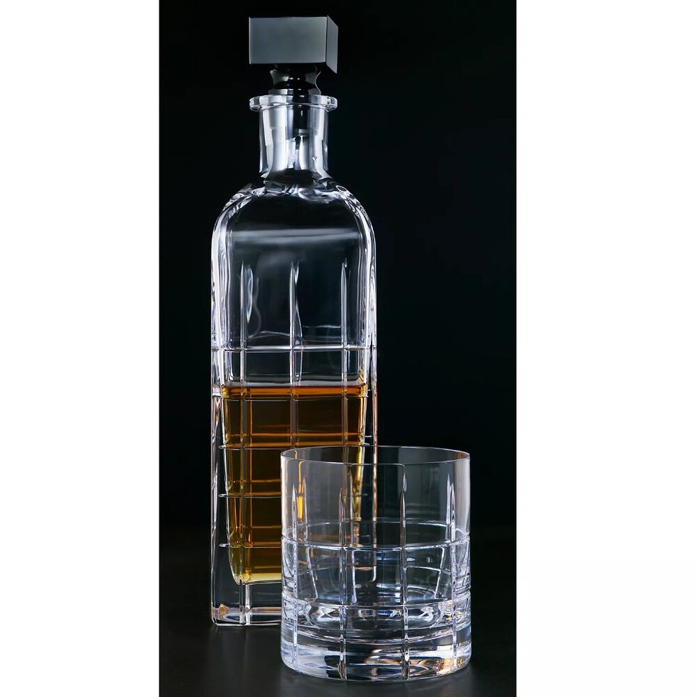 ORREFORS STREET DECANTER AND TWO WHISKEY GLASSES SET $445